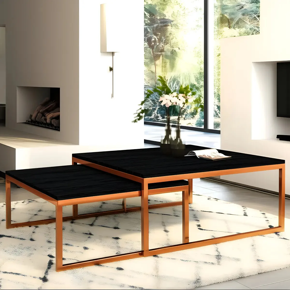 Mesa De Centro Quadrada Catarina Wood Cobre E Preta