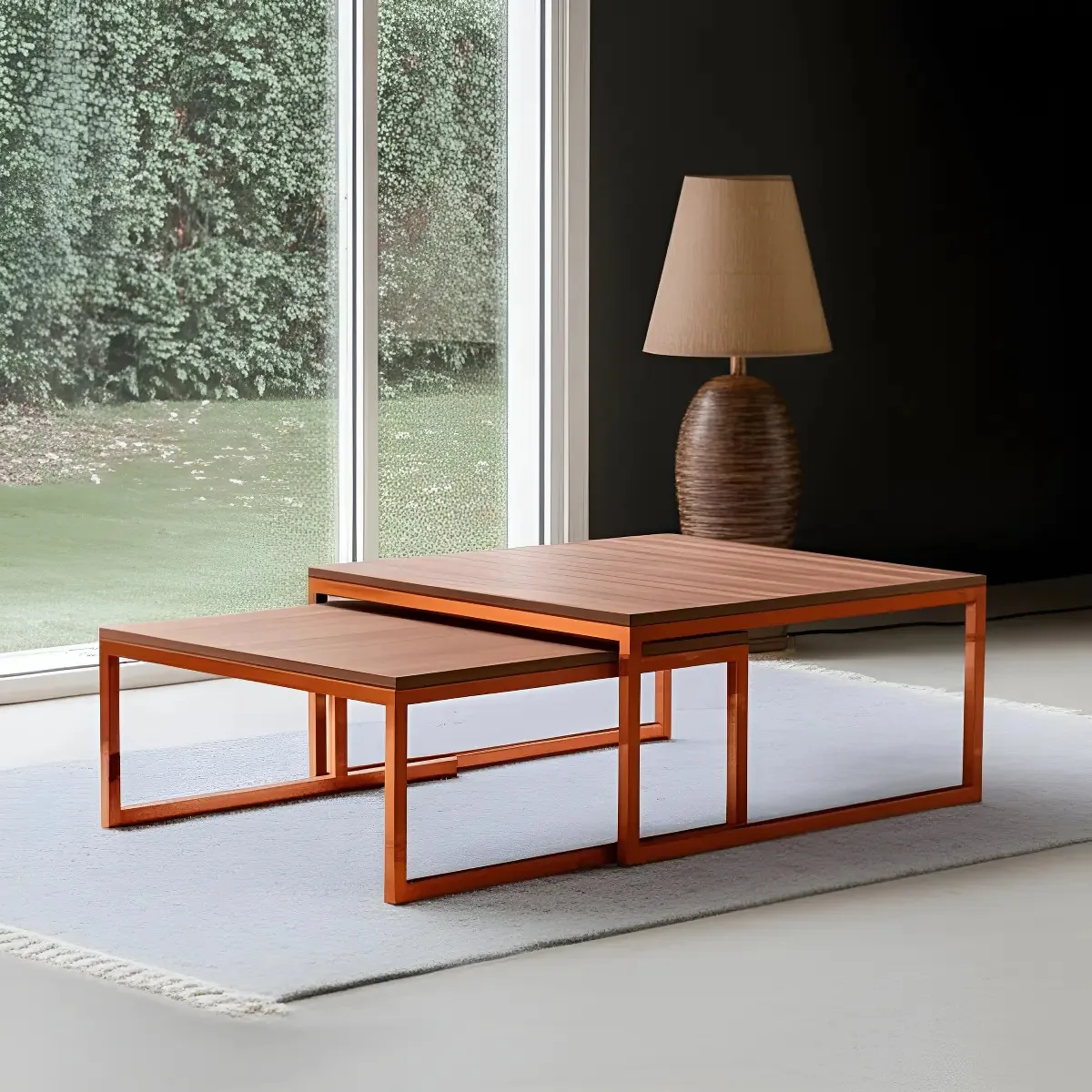 Mesa De Centro Quadrado Catarina Wood Cobre E Preta