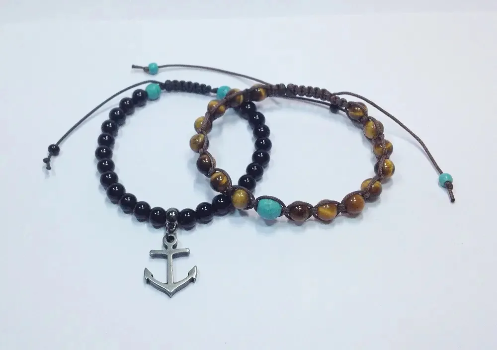 Kit 2 Pulseiras Shambalas Masculinas Femininas Pedras Natura