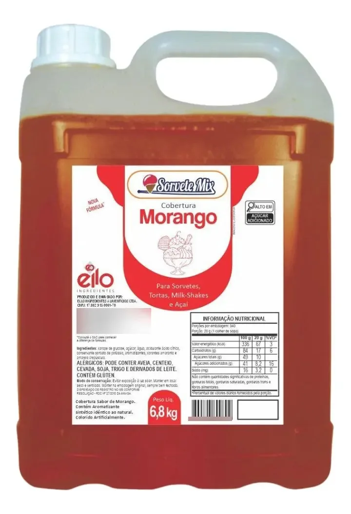 Cobertura Para Sorvete Morango Sorvetemix C/ 6,8 Kg