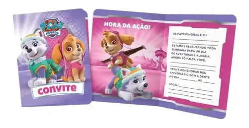 Convite Peq Patrulha Canina Rosa C/8