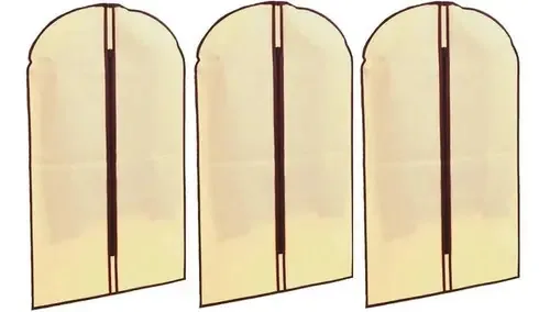 Kit 3 Capas Para Terno Roupa 90x60cm Em TNT Zíper Bege Like