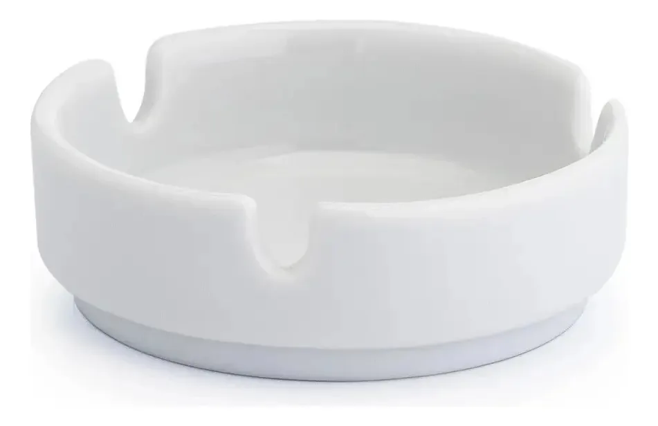 Kit 3 Cinzeiro Porcelana Branca Cinzeiros Redondo 8,5cm Cor Branco Liso