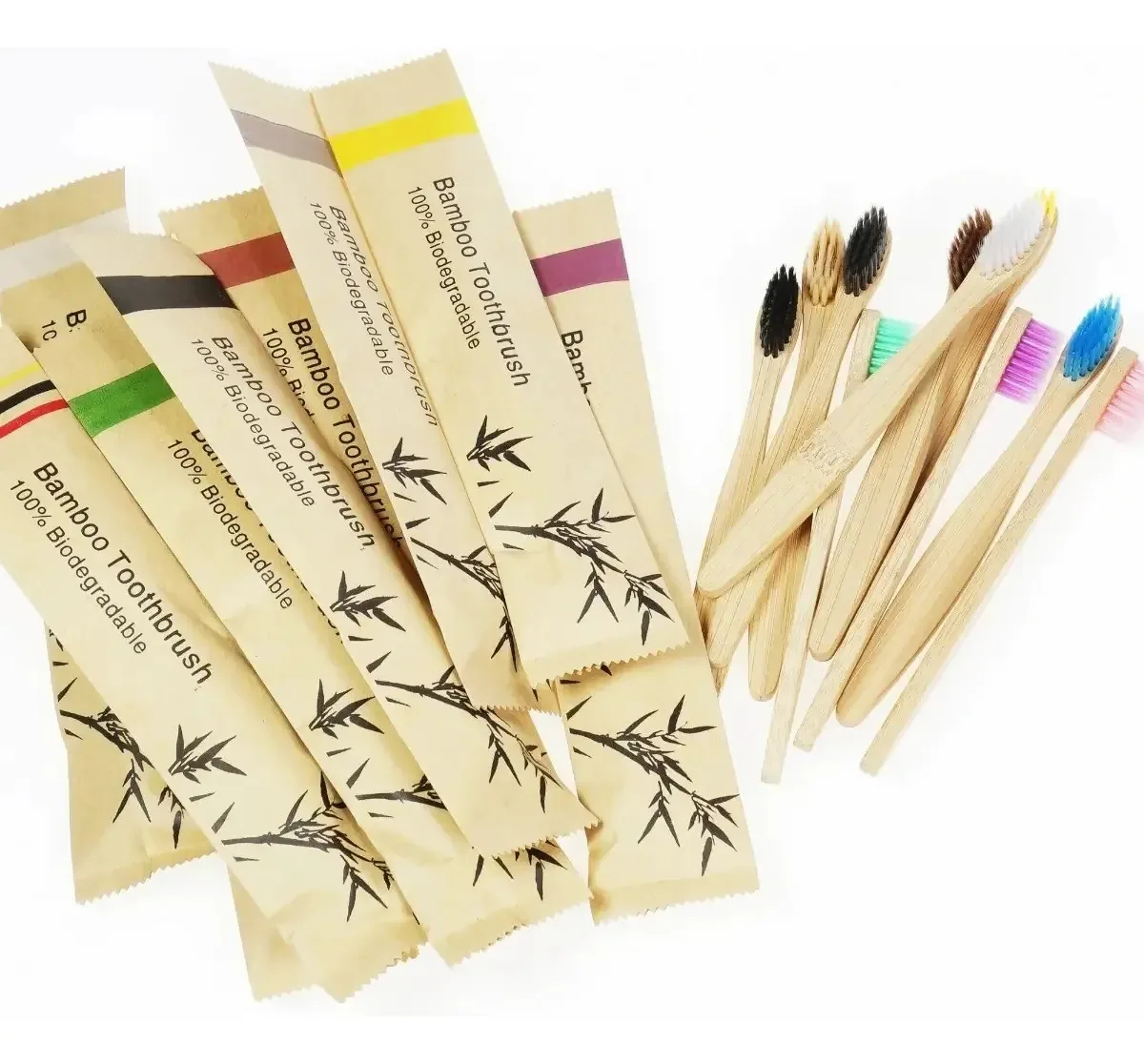 Kit 3x Escovas De Dentes De Bambu Embalagem Individual Cor Colorida