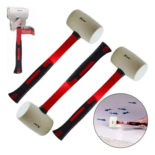 3 Martelos De Borracha Cabo Em Fibra De Vidro 225g Mtx 11959