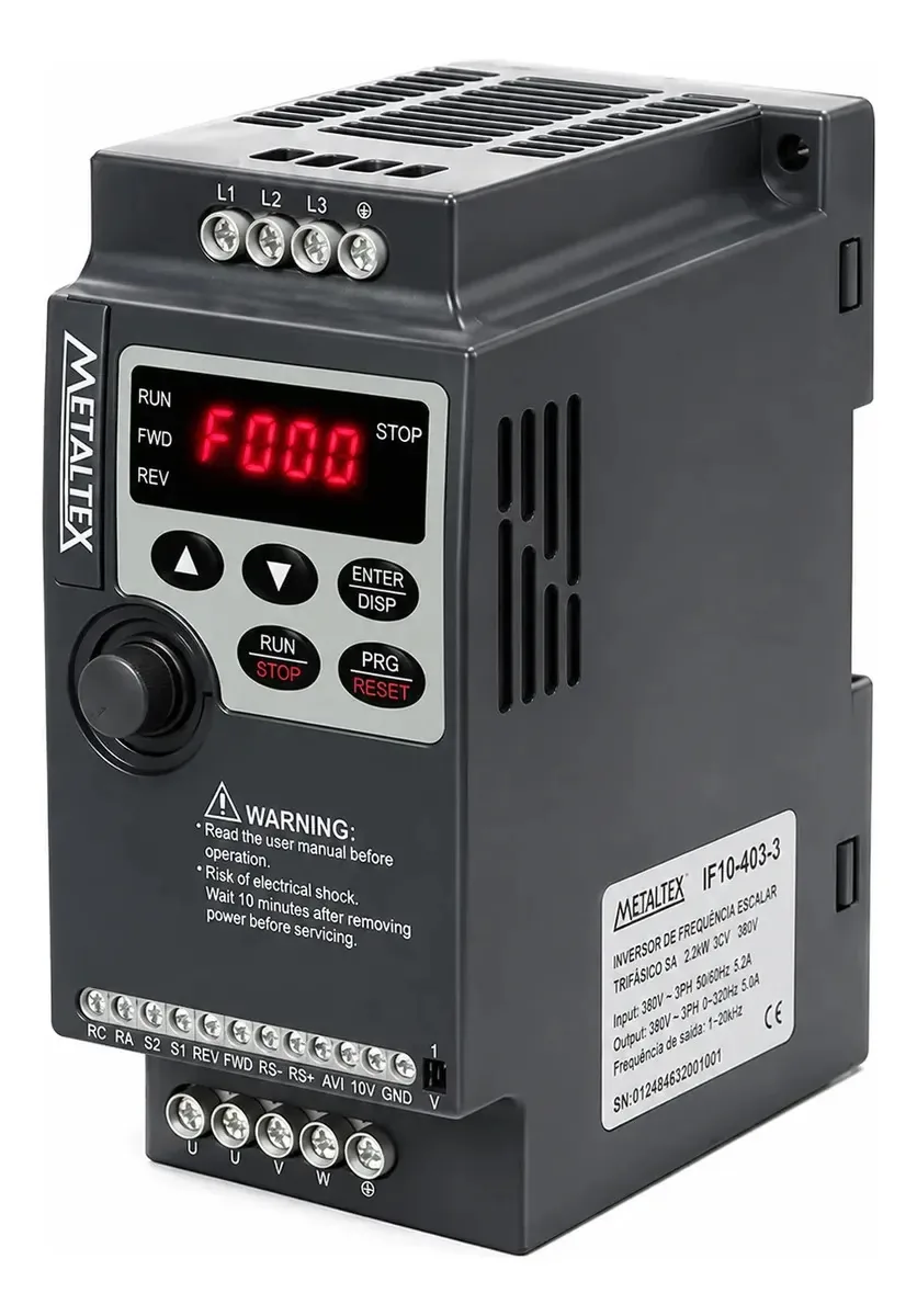 Inversor de Frequência Metaltex 3CV Trifásico 5A Modelo IF10-403-3
