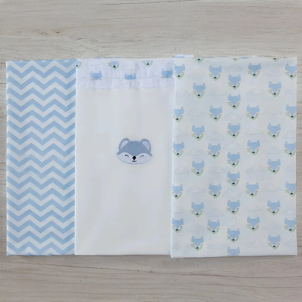 Cueiro 3 Peças Para Bebe Estampado Raposa Azul