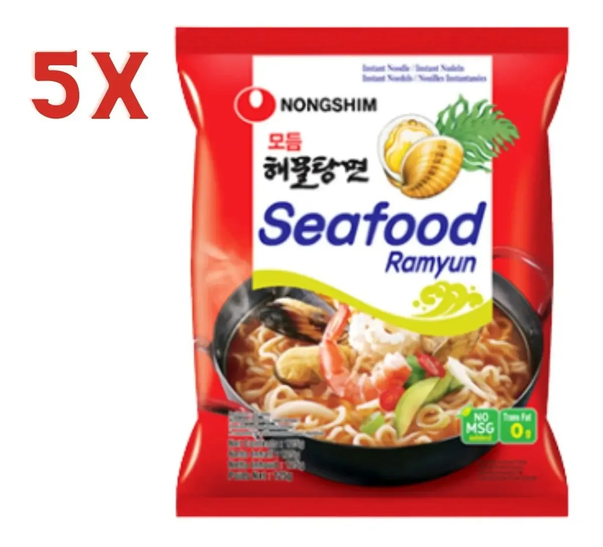Combo 5x Lamen Seafood Sabor Picante De Frutos Do Mar
