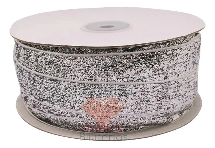 Fita Lurex Com Glitter 20mm Rolo Com 22 Metros - Armarinho Cor 077 - Prata