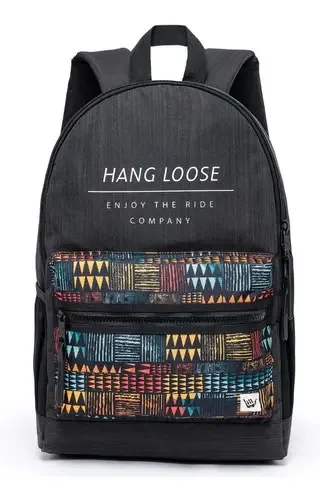 Mochila Bolsa Hang Loose Executiva Escolar Passeio Viagem Cor Preto Desenho do tecido Estampada