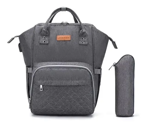 Mochila Bolsa Maternidade Lequeen Moda Multifuncional Cinza