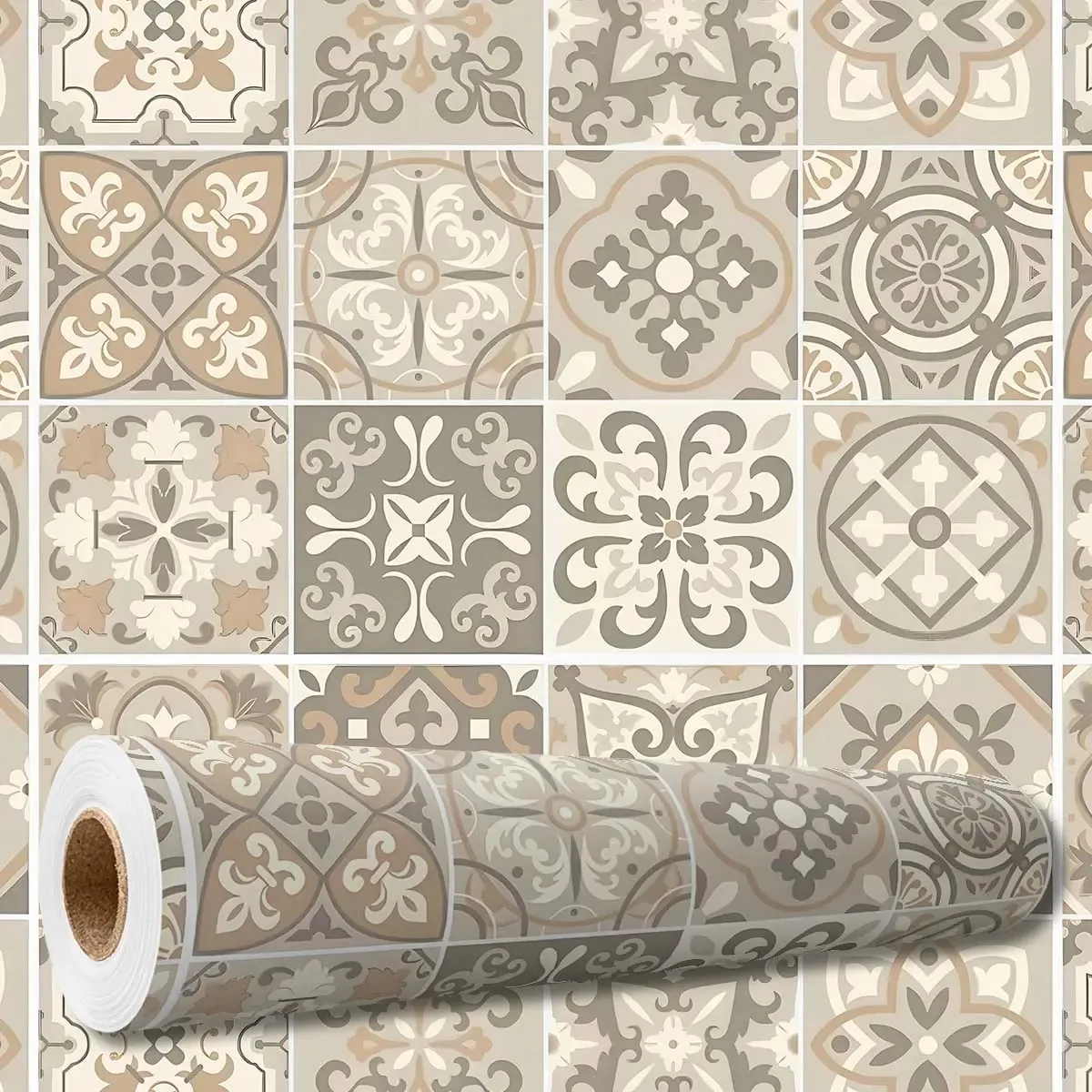 Adesivo Decorativo 2,5 M Papel Parede Azulejo Hidraulico Português Marrom Retrô Cozinha Lavável