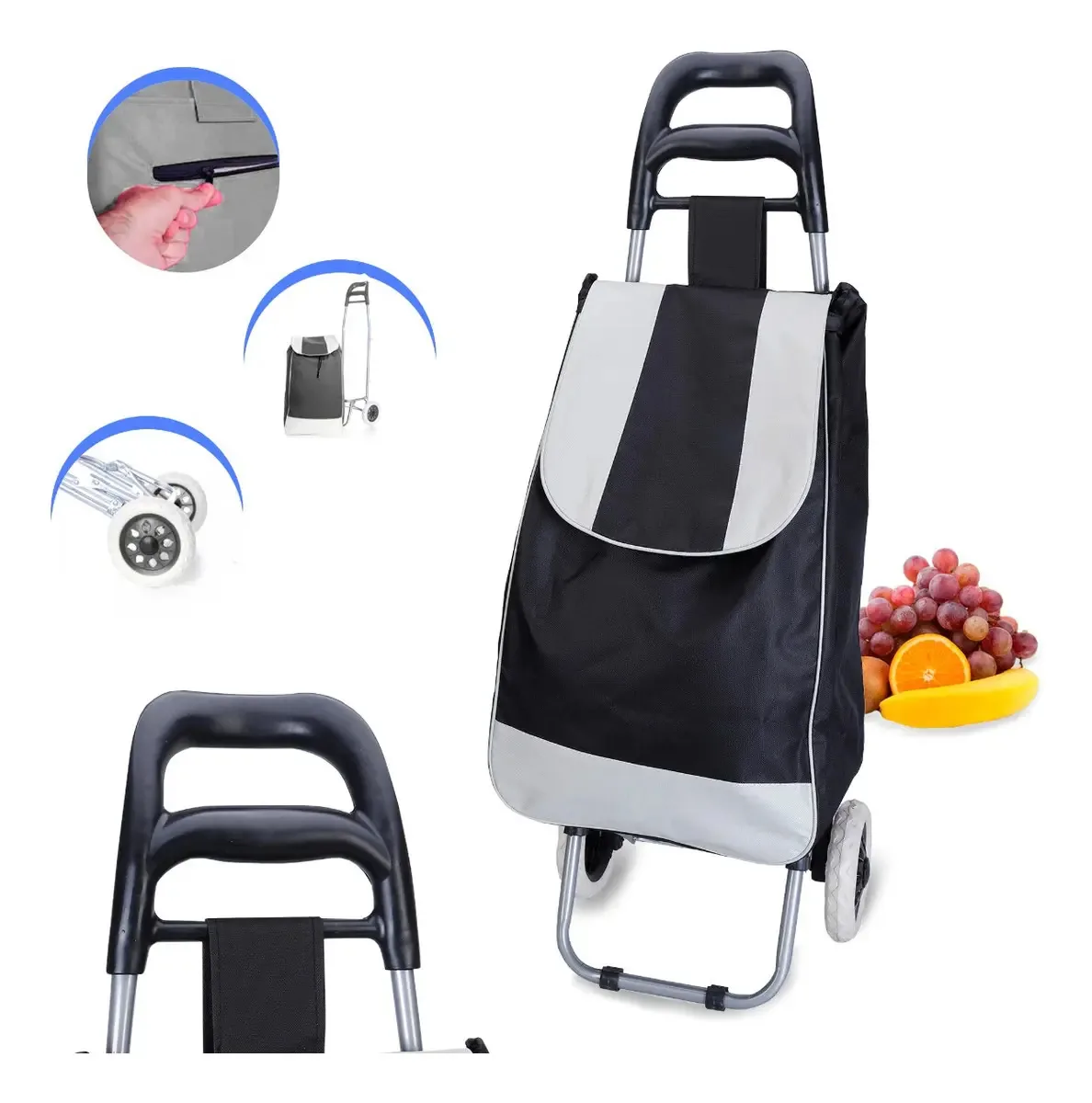 Carrinho De Feira Dobrável Preto 95x35x34cm - Dolce Home
