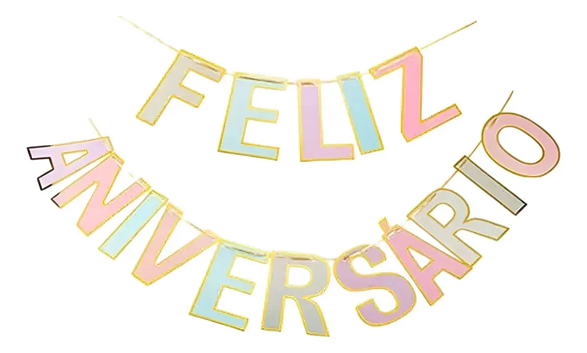 Faixa Feliz Aniversário Candy Colors Bordas Metalizadas