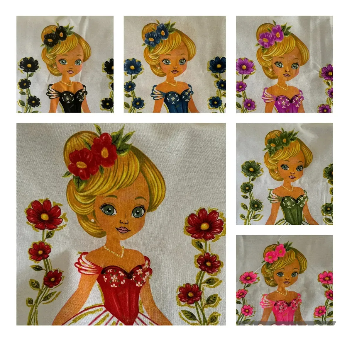 5 Panos De Prato Boneca Cindy Com Glitter - Engomatextil Cor Sortidas