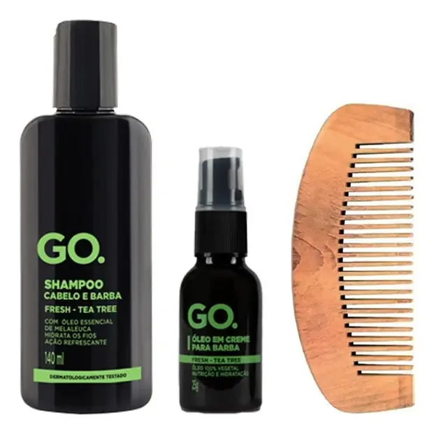 Kit Barba Go Man Tea Tree Inclui Shampoo Óleo e Pente de Madeira