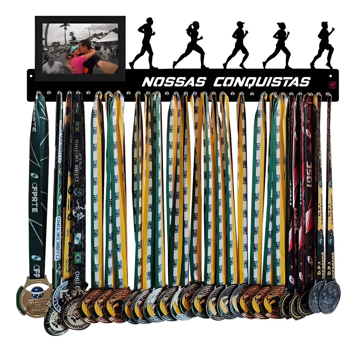 Porta Medalha Personalizado Corrida Casal Com Porta Retrato - Preto