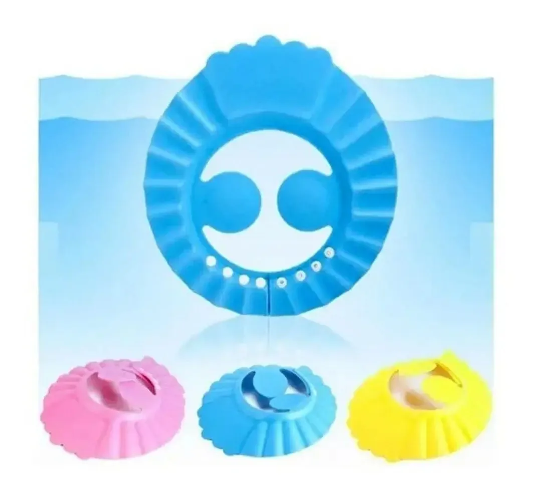 Chapeu De Banho Para Bebes Protege Olhos E Ouvidos Azul Liso