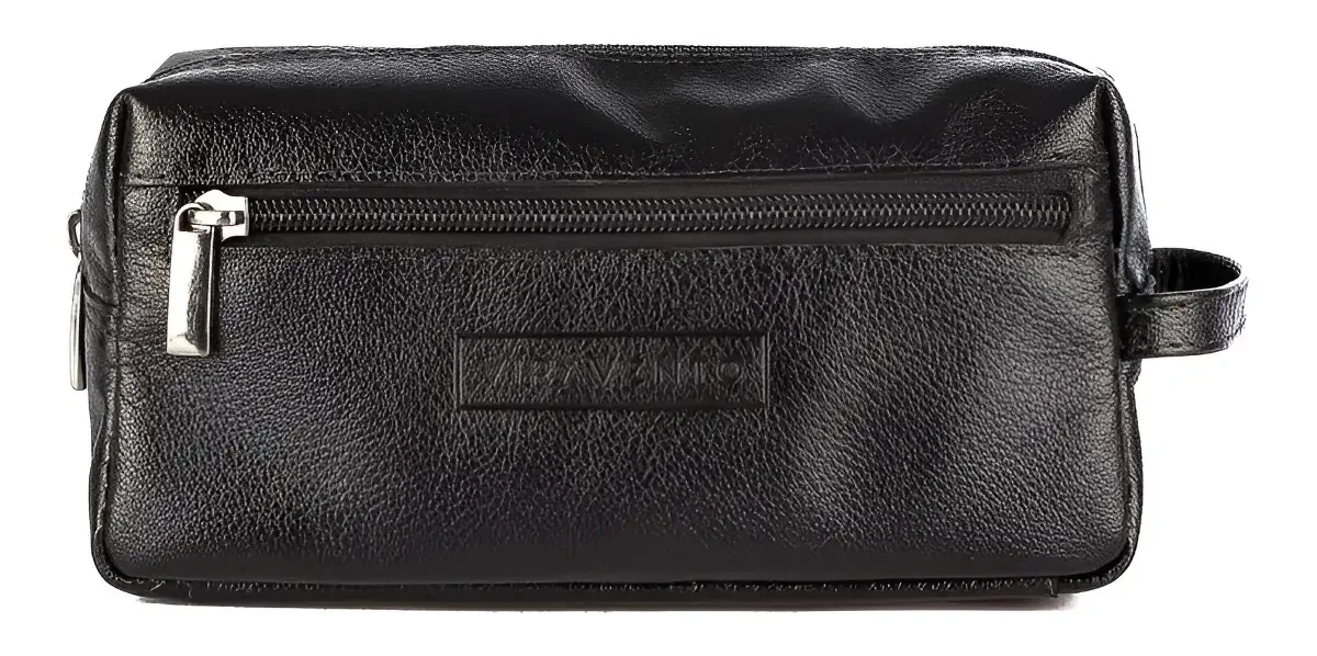 Necessaire Masculina Couro Preto Vira Vento Modelo BN7026