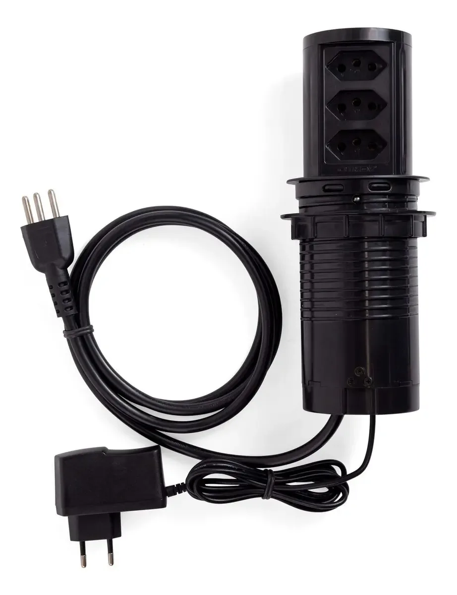 Torre Tomada Automática Com Indução 15w E 3 Tomadas Flex 16a Cor Preto