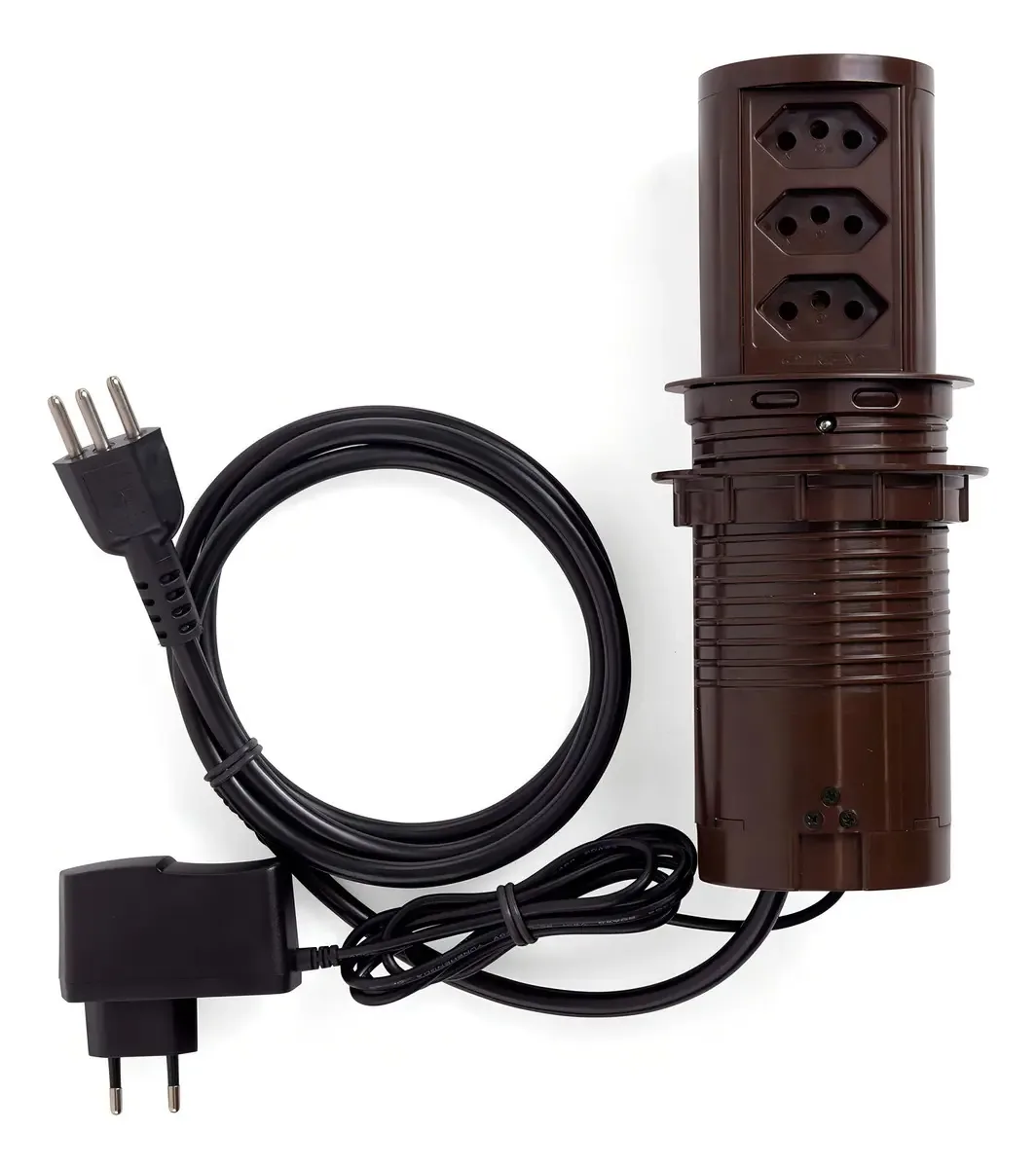 Torre Tomada Automática Com Indução 15w E 3 Tomadas Flex 16a Cor Marrom