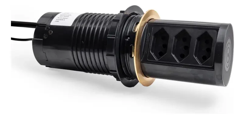 Torre Tomada Totem Slim Automática Metalizada 3 Tomadas 20a Cor Preto E Ouro