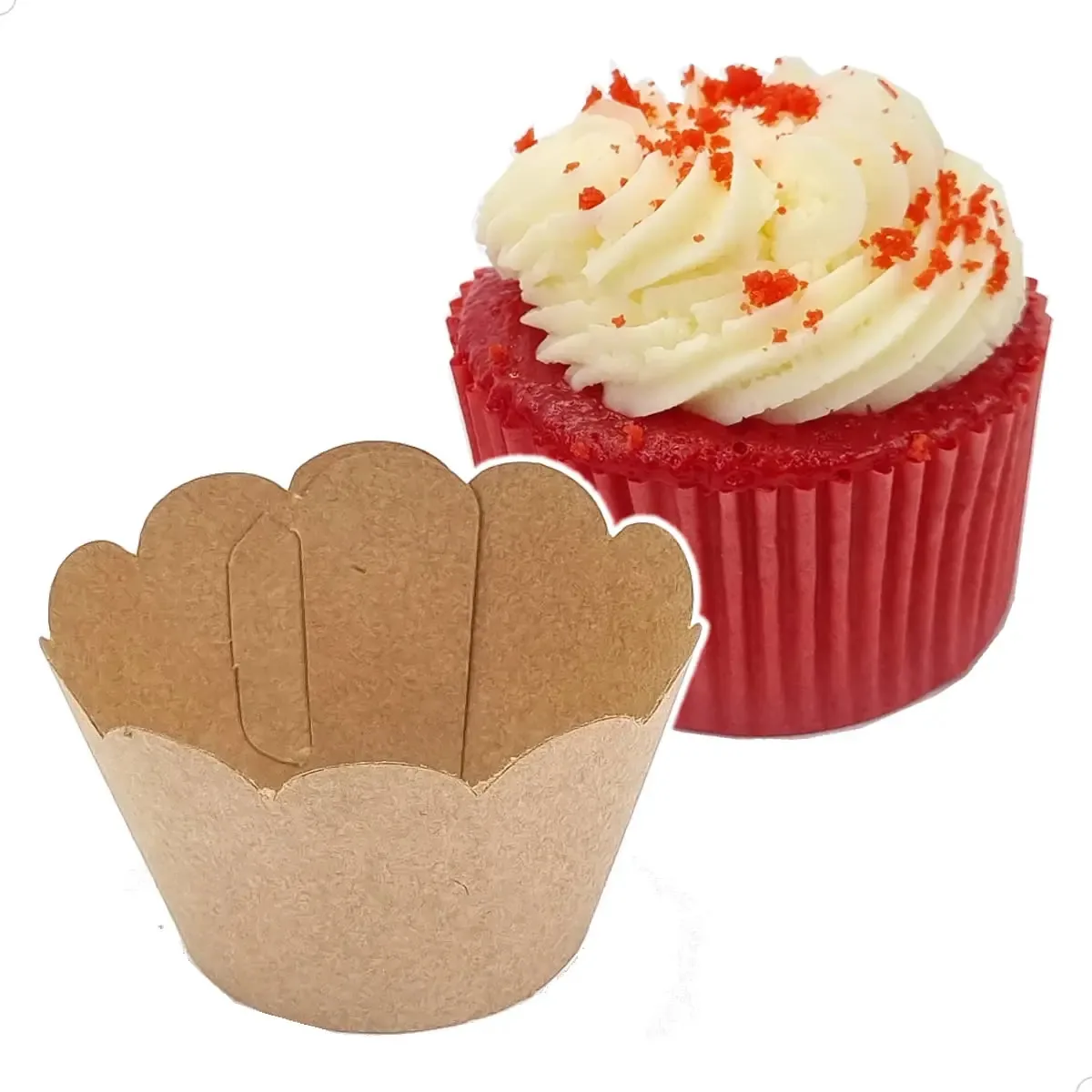 Wrapper Saia Para Cupcake Grande Liso Kraft (7.5x5x4.5) 48un Confeitaria Artesanal Doces Finos Docinhos Gourmet Festa Aniversário Casamento Decoração Centro de Mesa Debutante Recheado Cakes Luxo