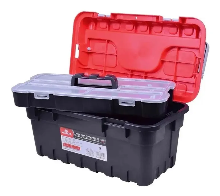 Caixa De Ferramentas Worker 21'' Polipropileno Preto e Vermelho
