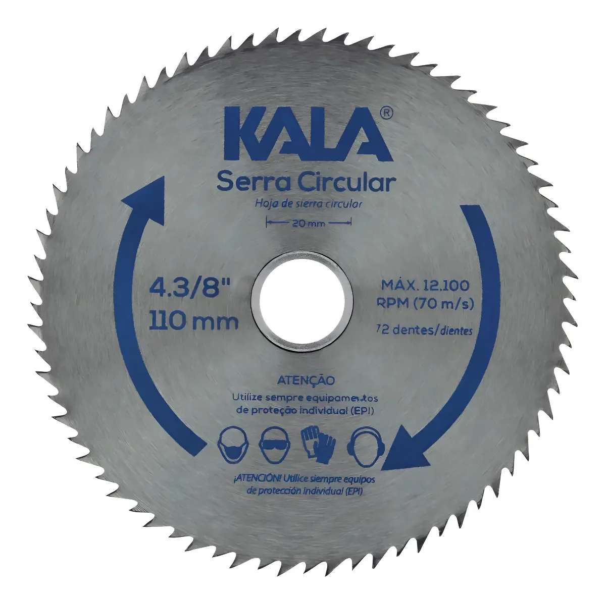 Serra Circular Kala 110mm 72 Dentes Madeira Disco Profissional