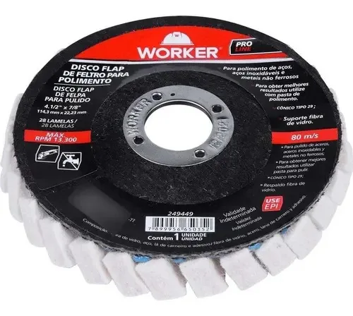 Disco Flap Polimento Feltro Worker 115mm Aço Inox Aço Não Ferroso