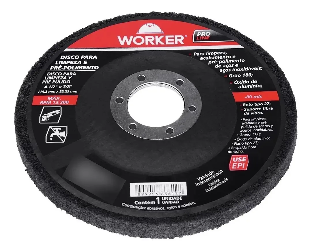 Disco Desbaste 115mm Worker Pré-Polimento Aço Inox Óxido de Alumínio