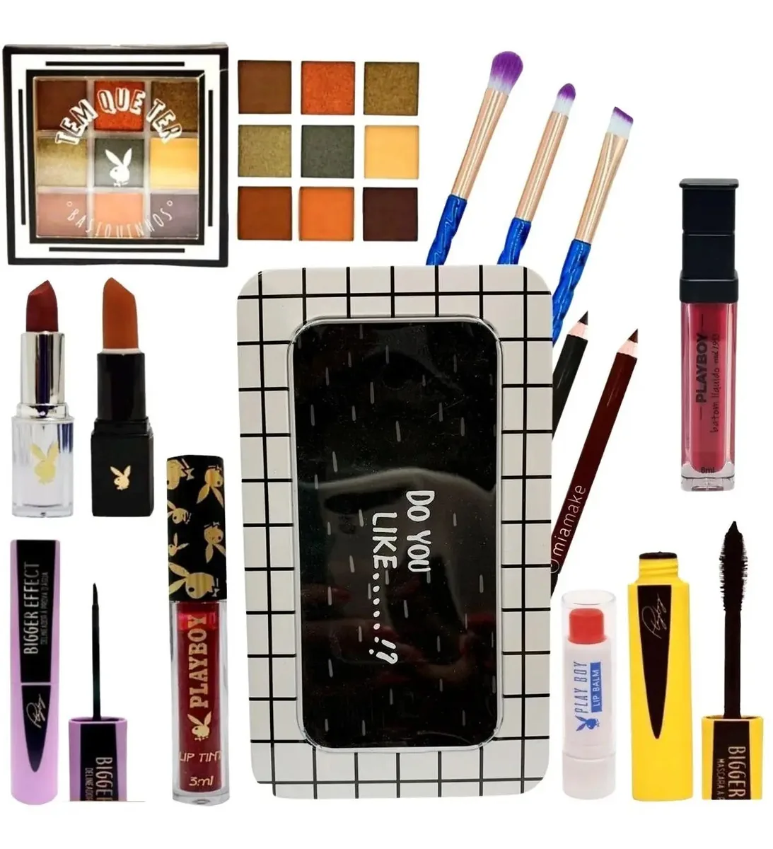 Combo Maquiagem Playboy Makeup Delineador Rímel Sombra Lápis