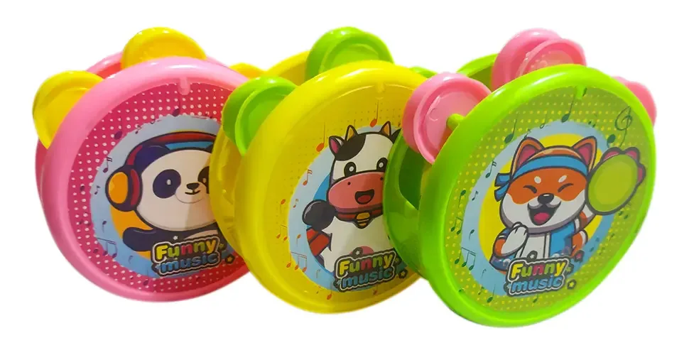 03 Mini Pandeiros Musicais Iantil Plastico Brinquedo