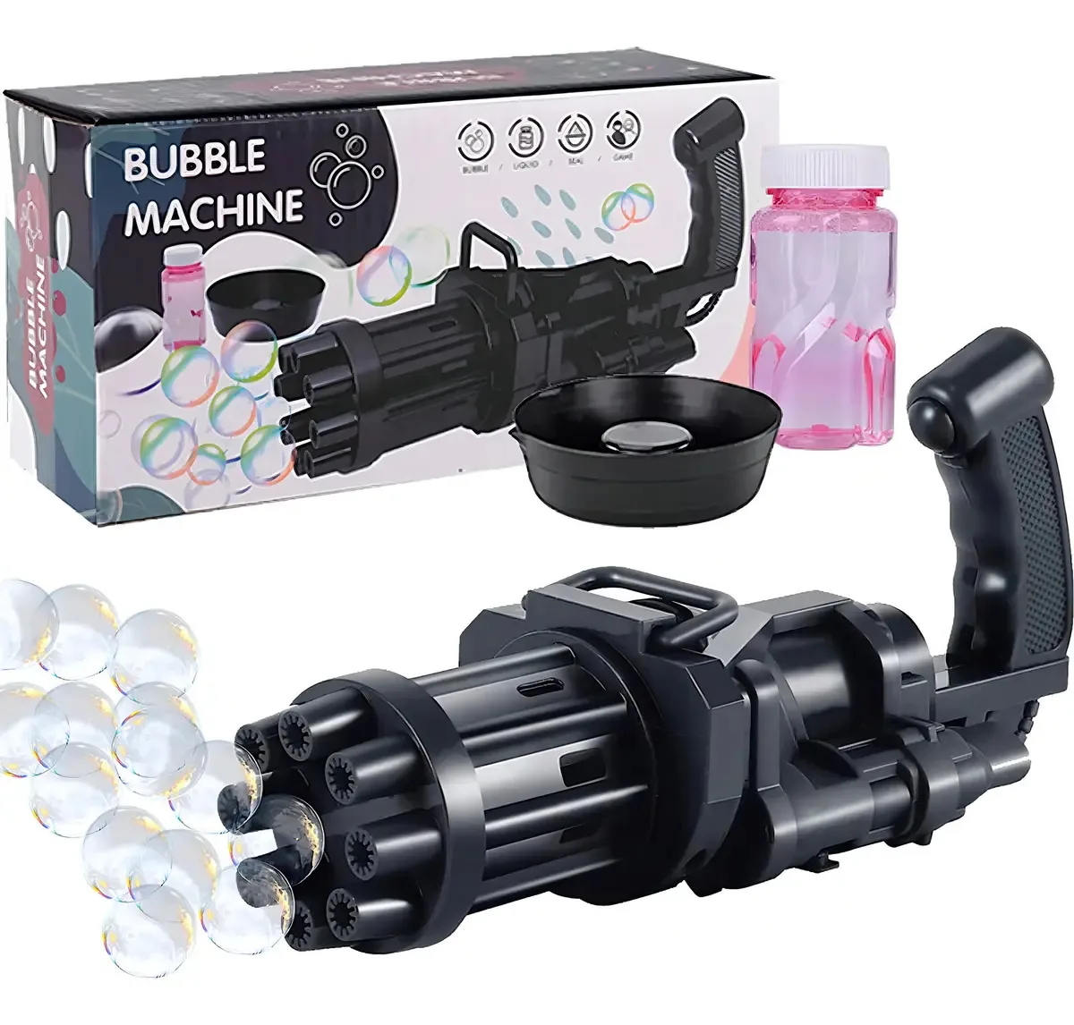 Brinquedo Lança Bolha De Sabão Pistola Metralhadora Cor Preto