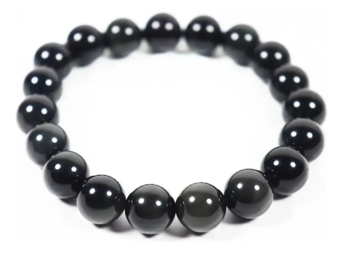 Pulseira Pedra Natural Obsidiana 8mm - Pedras Da Proteção Comprimento 16 Cm Cor Preto Diâmetro 8 Cm