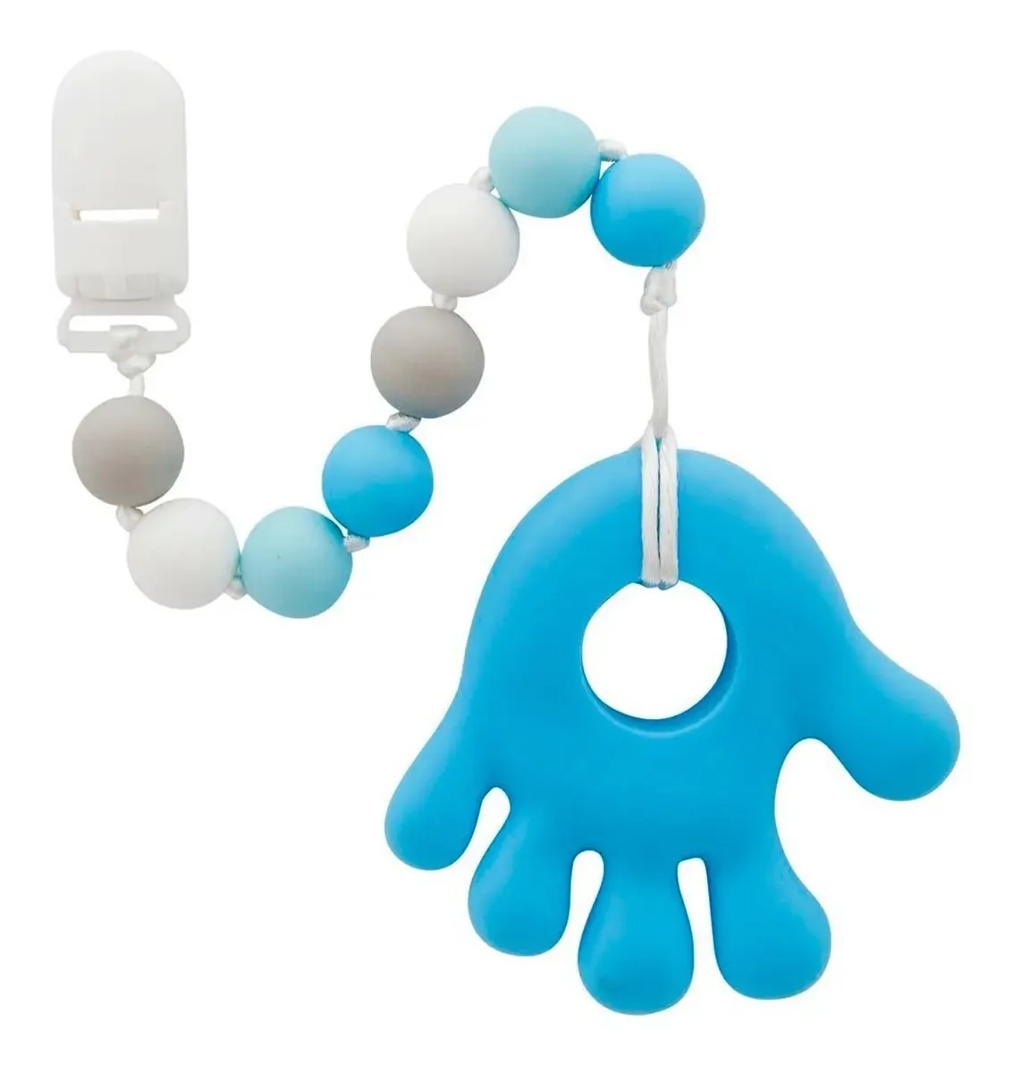 Prendedor De Chupeta + Mordedor De Silicone Para Bebê Cor Azul