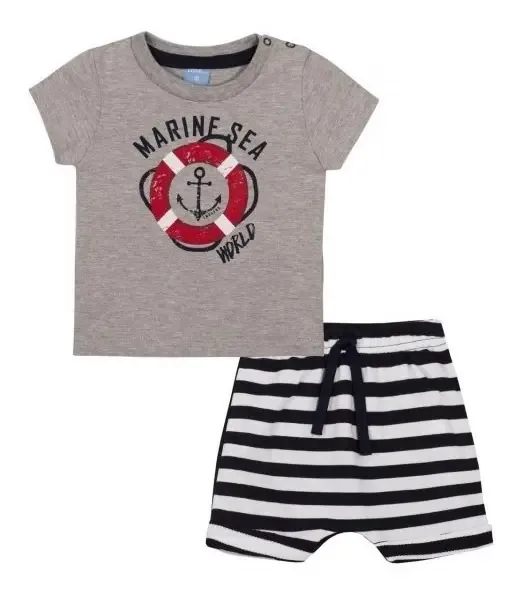 Conjunto Bebe Menino Camiseta E Bermuda / Roupas Para Bebê Cor Cinza Tamanho M