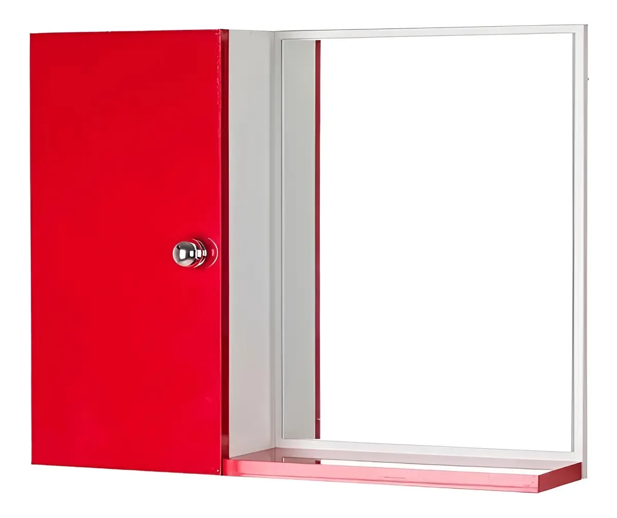 Armário Para Banheiro Com Espelho Cor Branco E Vermelho