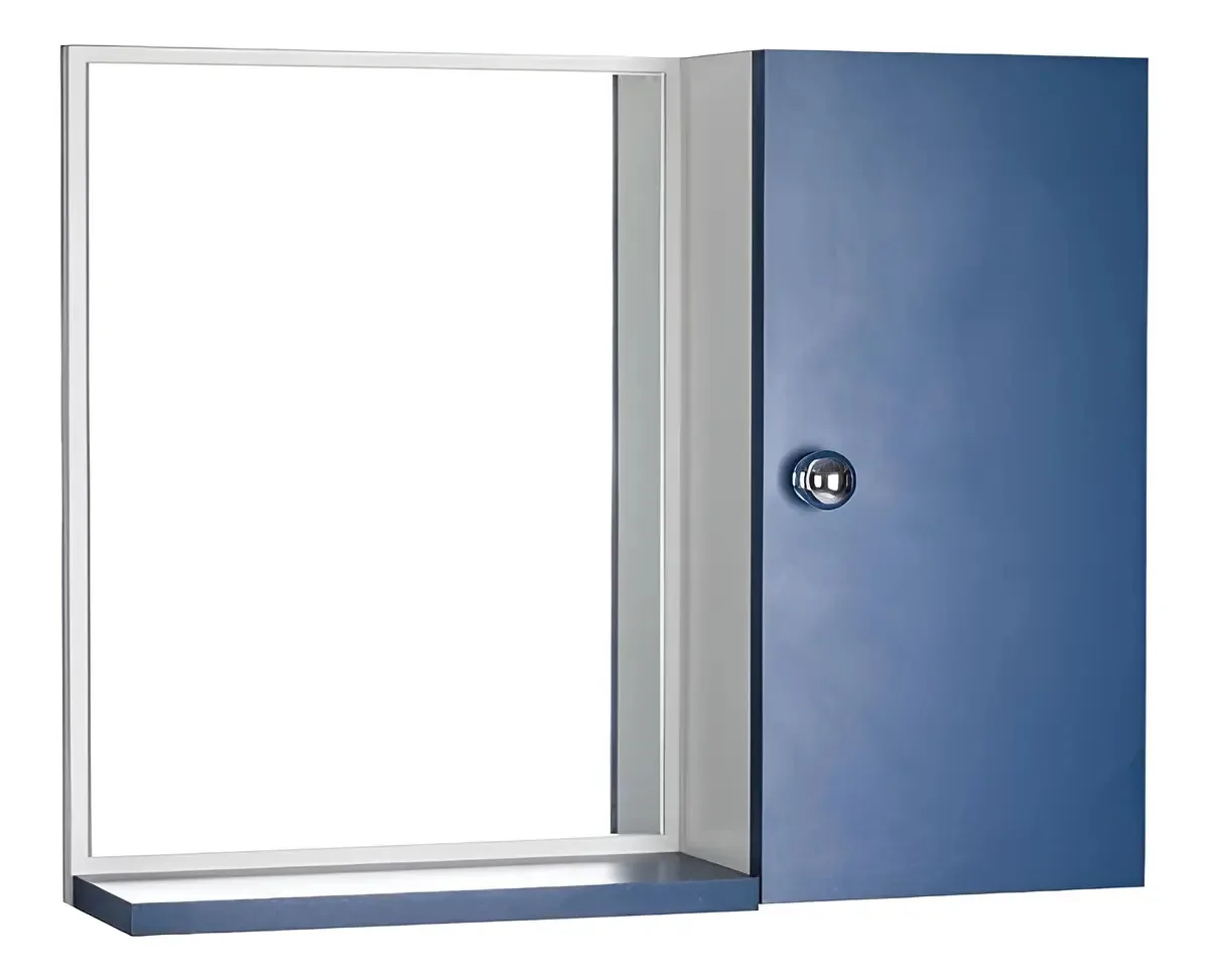 Espelho Com Armário Para Banheiro Cor Branco E Azul