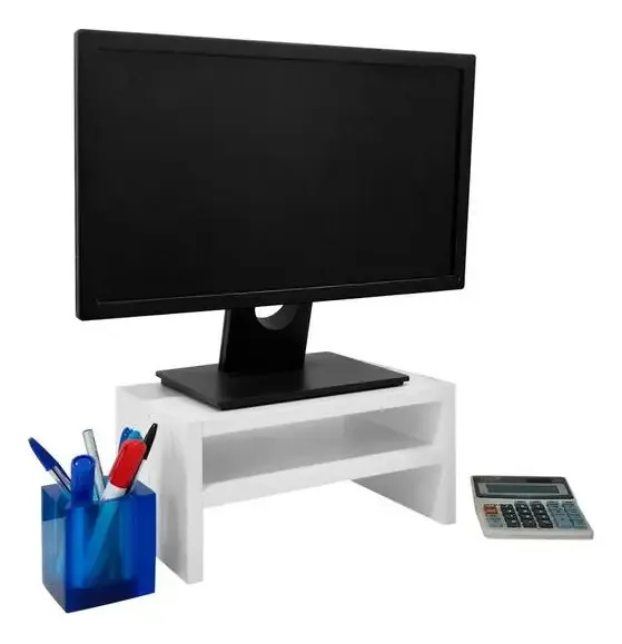 Base Suporte Para Monitor Apoio De Mesa Madeira Branco