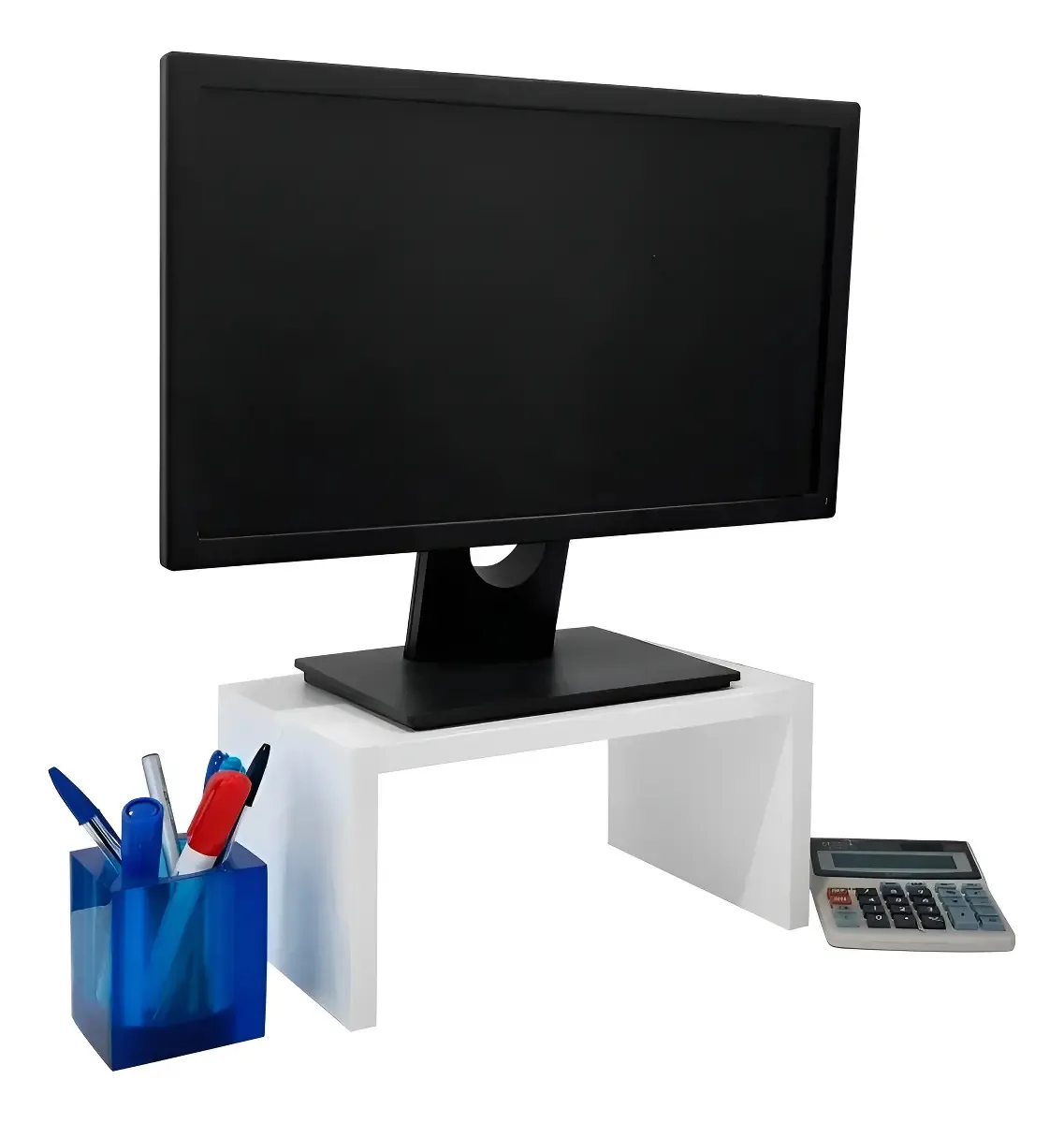 Suporte para Monitor de Mesa Madeira Branco 30x20x15cm 3kg Organizador