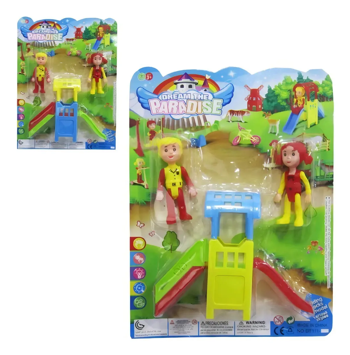 Kit Parque Diversao 2 Boneco + Escada Escorregador Paradise