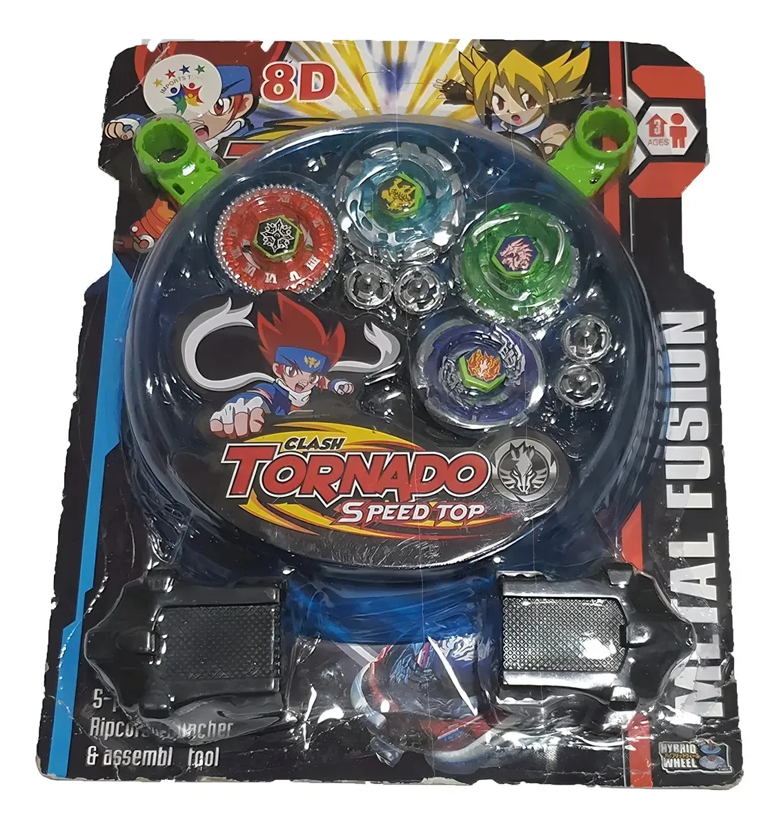 Kit 4 Beyblade Tornado Arena 5cm Com Lançadores e Peões Coloridos