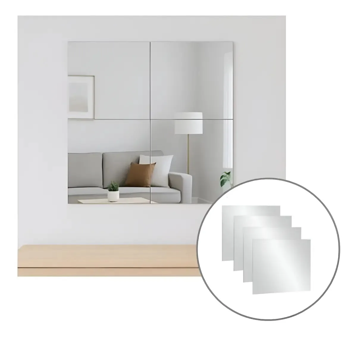 Kit Espelho Modular 50x50cm - 4 De Espelho De 25x25cm
