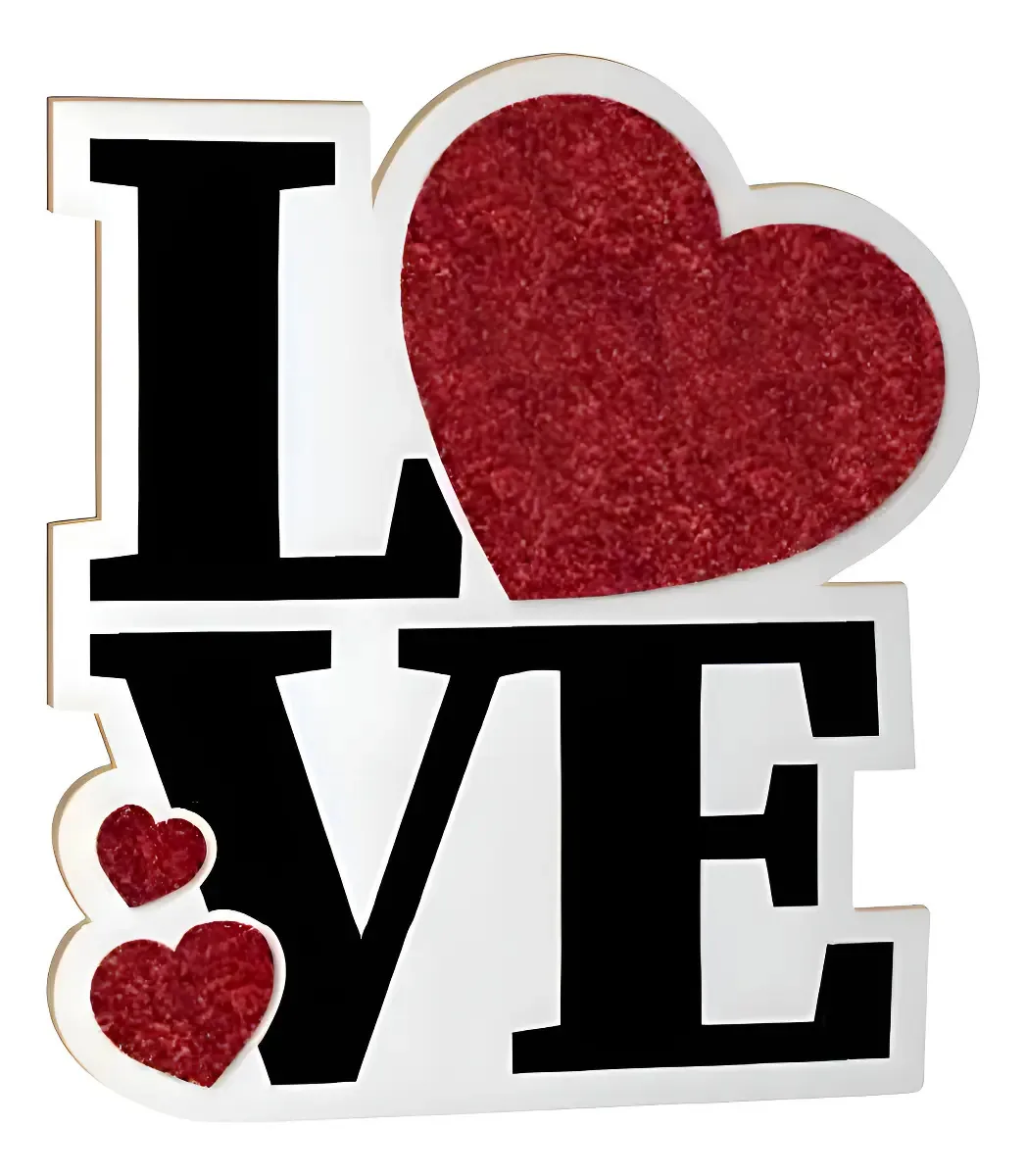 Enfeite De Mesa Placa Love Glitter Mdf Decoração 20x17,5cm Vermelho