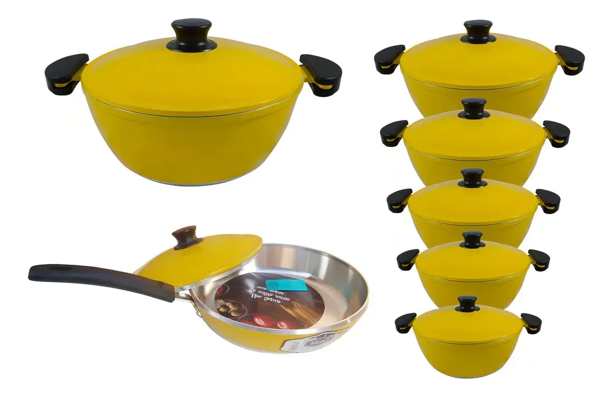 Conjunto Jogo Panelas Alumínio Fundido Gulê Amarelo 7 Peças