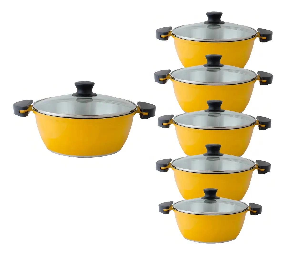 Conjunto Jogo De Panelas Alumínio Fundido 6 Peças Amarelo