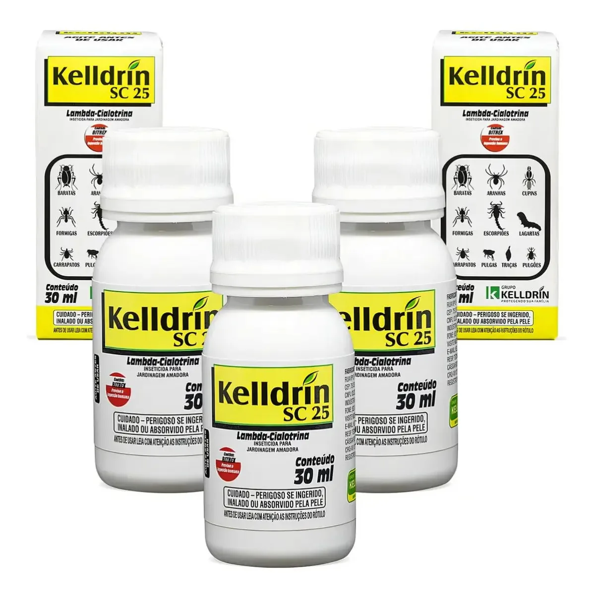 Kit 3 Kelldrin Sc 25 30ml Mata Baratas Aranhas Escorpiões