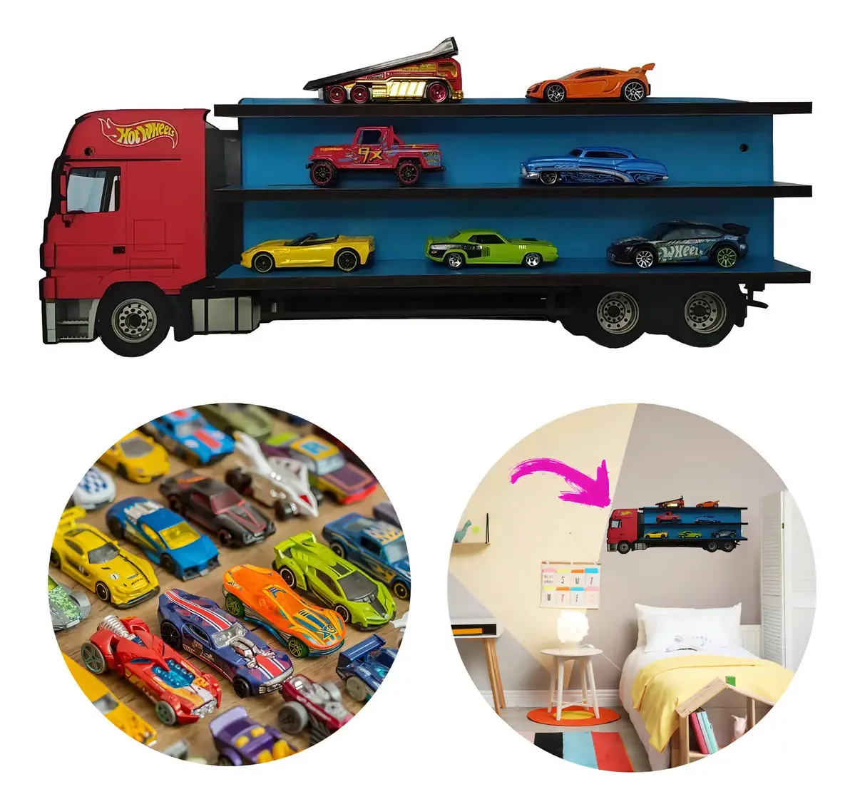 Prateleira Expositor Caminhão Até 12 Carrinhos Hot Wheels