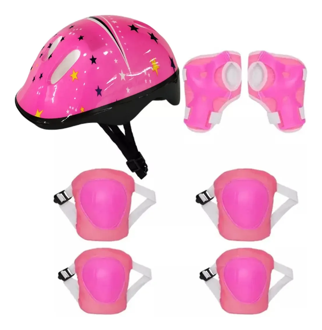Kit De Proteção Skate Infantil Rosa Patins Bicicleta Cor Rosa Star Pink